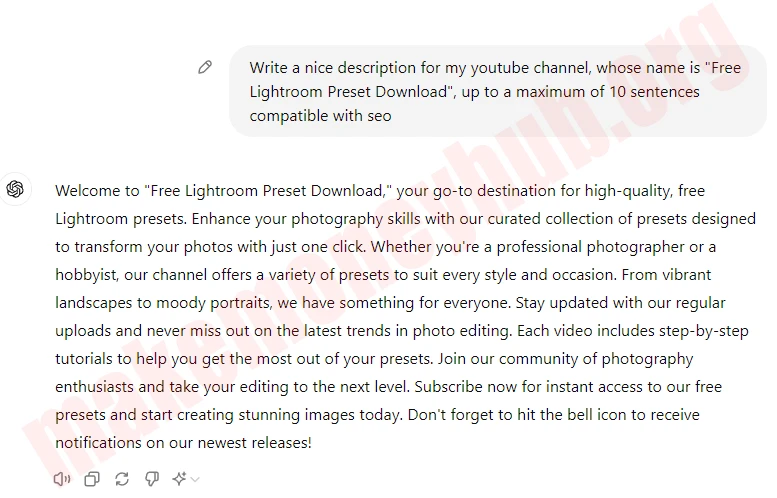 SEO compatible Youtube channel description written by ChatGPT